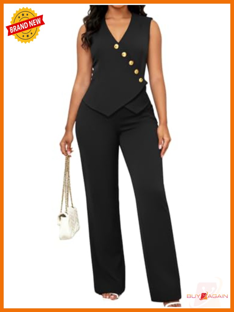 Dressy 2 Piece Vest Pants Set Professional Business Wear Sleeveless Blazer